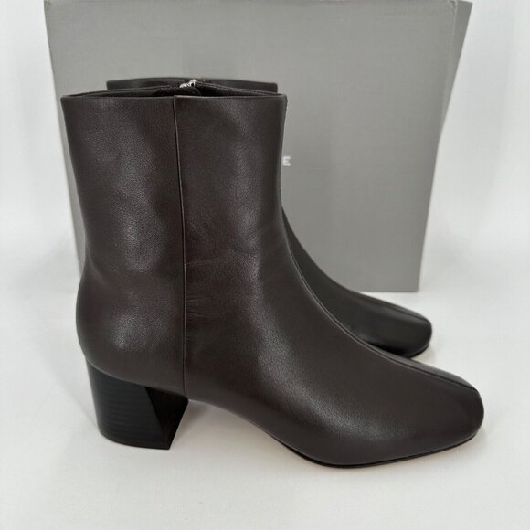 Everlane The Day Boot Dark Brown Leather size 8 Side Zip Ankle Bootie Square Toe - Picture 1 of 10